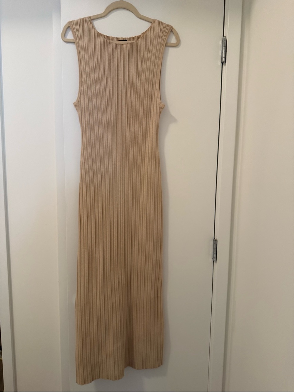 Quince cream Ribbed Sleeveless Maxi Dress, XL